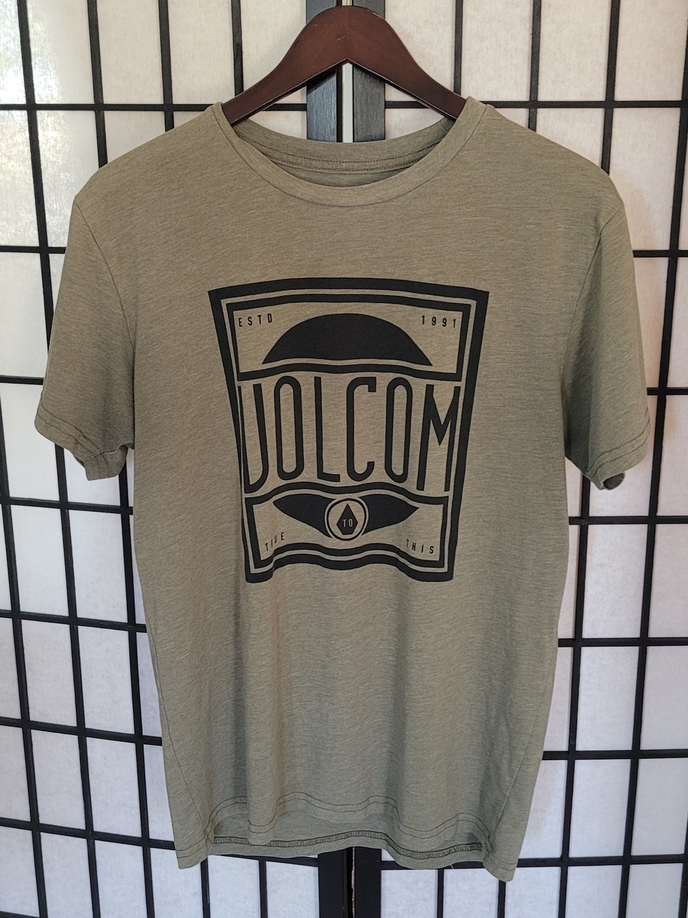 Volcom Olive Green Short Sleeve Logo Tee with Black Graphic